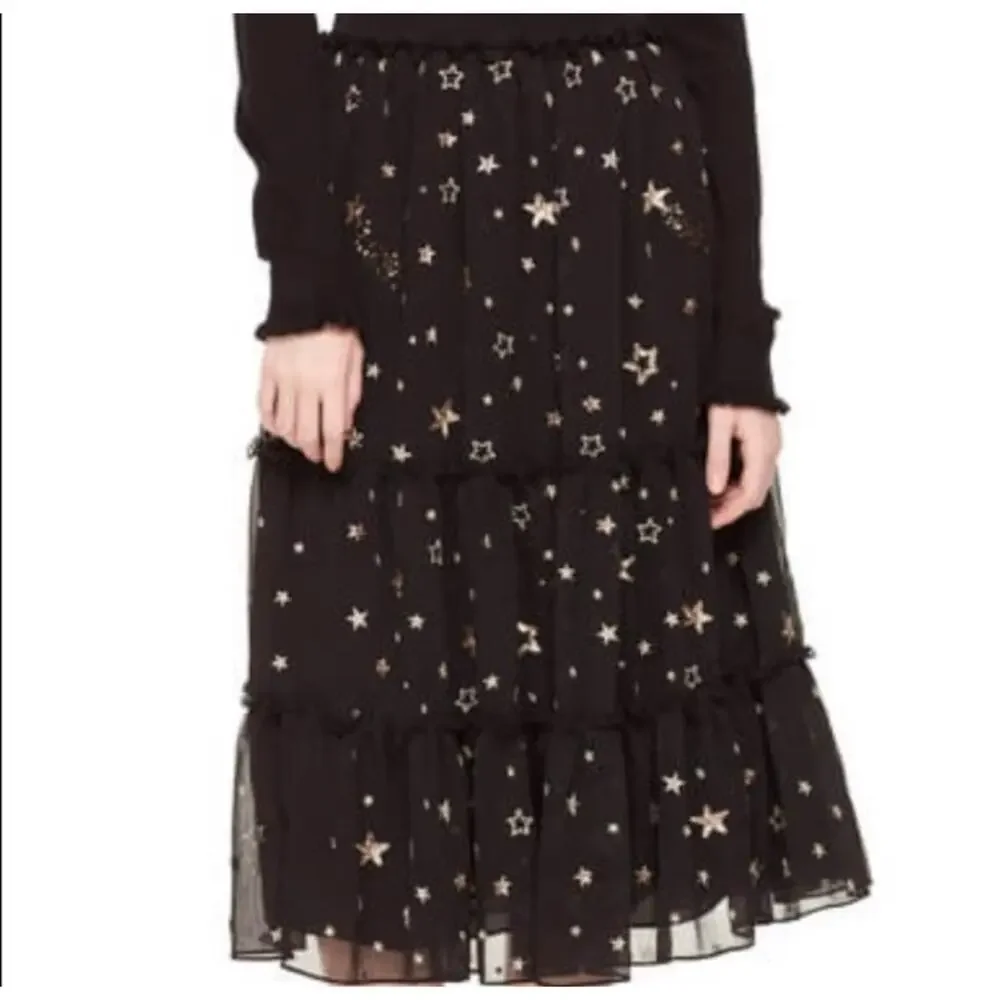 Kate Spade Madison Ave Collection Black Star Tulle Skirt Women’s Size 4 boho
